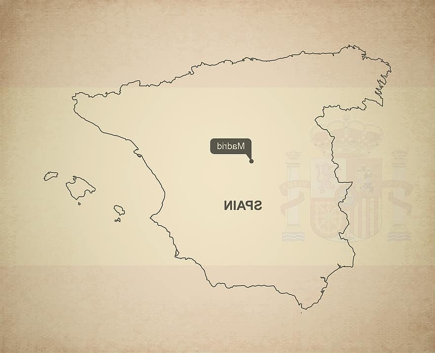 esboço, mapa, Espanha, geografia, país, mapas, Europa, preciso, bandeira