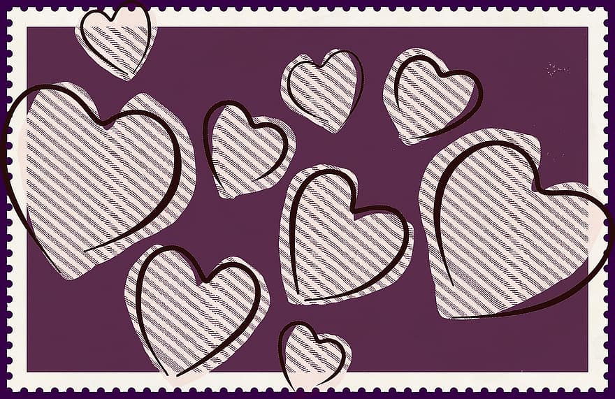cœur, timbre, amour, La Saint Valentin, ensemble, carte de voeux, romance, beaucoup