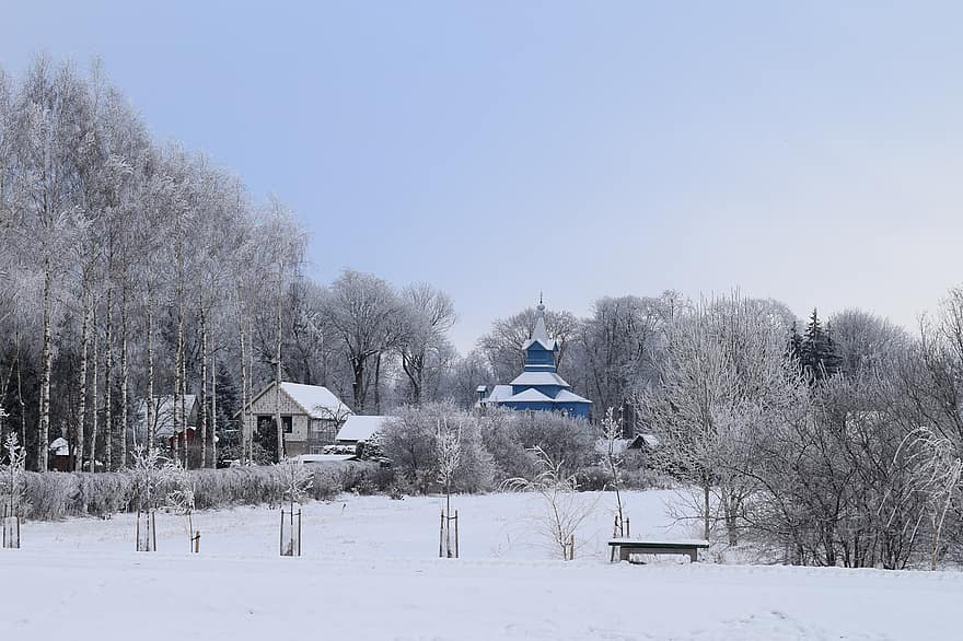 neige, église, gel, la nature, paysage, église orthodoxe, religion