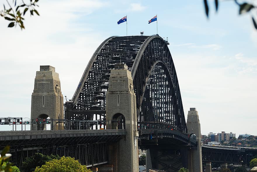 ponte di Sydney, Australia, punto di riferimento, posto famoso, architettura, paesaggio urbano, grattacielo, esterno dell'edificio, struttura costruita, ponte, vita di città