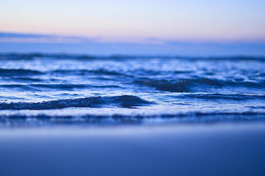 playa, Katwijk Aan Zee, mar, puesta de sol, olas, Países Bajos, paisaje, Oceano, ola, agua, azul