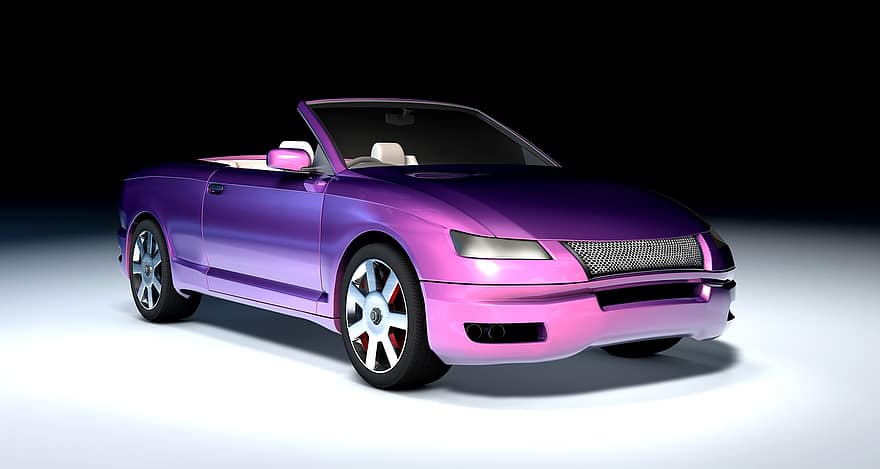 rendering, 3d, fantasi, mobil, sangat, cat, eksotik, kendaraan, mobil model, metalik, berwarna merah muda