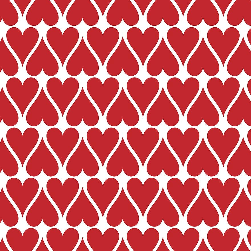 Hearts, Pattern, Seamless, Red, Love, Day, Valentine, Design, Shape, White, Decoration