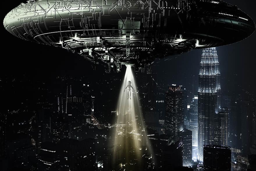 фантазія, НЛО, місто, загроза, чужий, наукова фантастика, вперед, летить