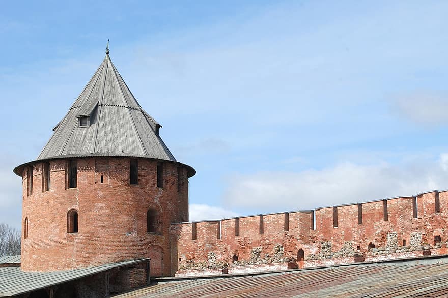 linnoitus, torni, Kreml, seinä, Novgorod, tiili, Venäjä, kaupunki, vanha, muinainen