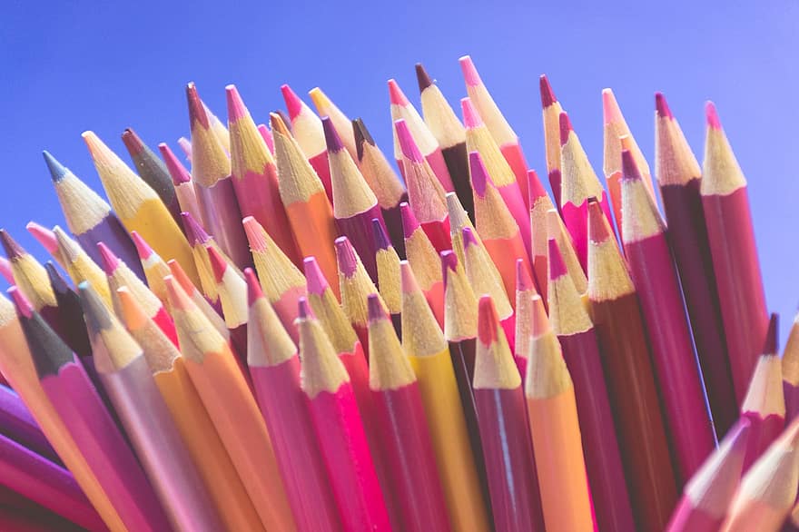 पेंसिल, गुलाबी, बैंगनी, स्कूल, शिक्षा, रंग, रंगीन, खींचना, डिज़ाइन, चित्रकारी, तेज़
