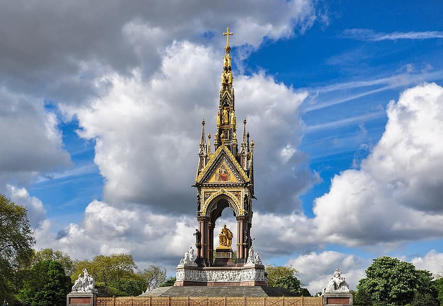 monumento, memorial de albert, Londres, arquitetura, lugar famoso, cristandade, religião, história, culturas, exterior do edifício, azul