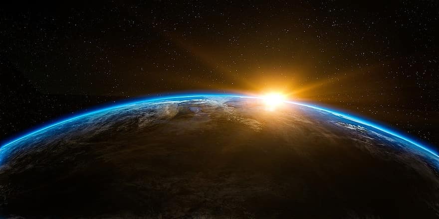 धरती, अंतरिक्ष, सूरज की रोशनी, सूरज की किरणे, सूर्योदय, सनशाइन, चमक, विश्व, ग्रह, वाह़य ​​अंतरिक्ष, ब्रम्हांड