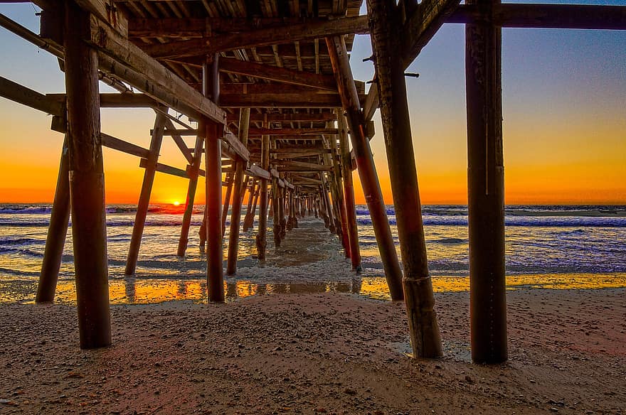 molo, San Clemente, zachód słońca, Kalifornia, poświata, ocean, plaża