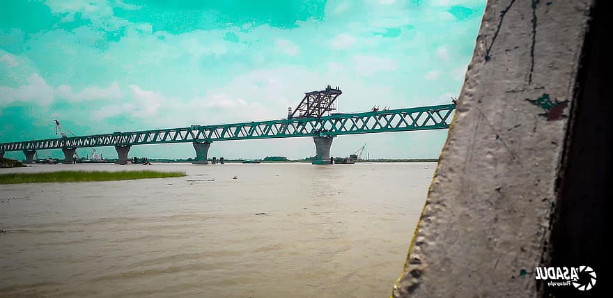 Ponte Padma, fiume Padma, fiume, ponte, paesaggio, all'aperto, natura, cielo, nuvole