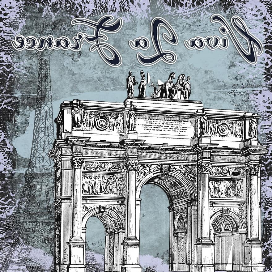 Francia, viva la france, In onore di, Parigi, Vintage ▾, eiffel, Arco di Trionfo, vecchio, acquaforte, disegno, incisione