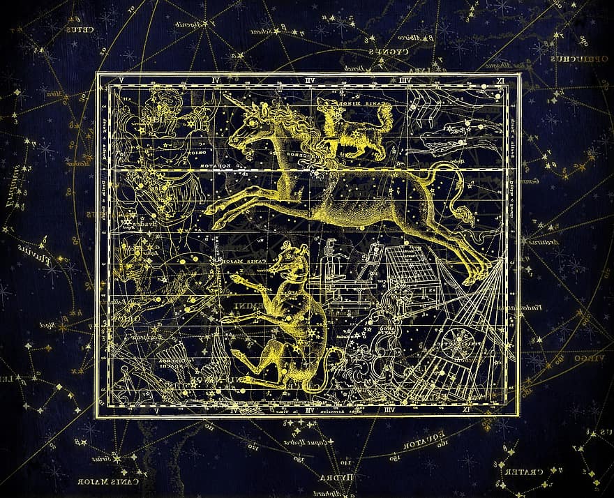 žvaigždynas, Žvaigždynų žemėlapis, Zodiako ženklas, dangus, žvaigždė, žvaigždės dangus, kartografija, Dangaus kartografija, Aleksandras Jamiesonas, 1822 m, žvaigždynai