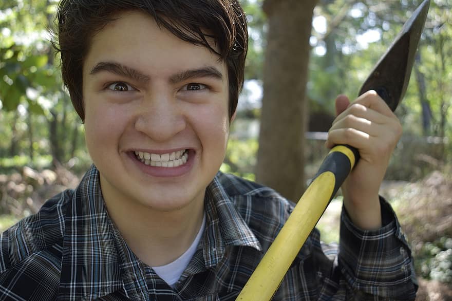 Boy, Ax, Mad, Portrait, Man, Young, Crazy, Hatchet, Tool, smiling, one person