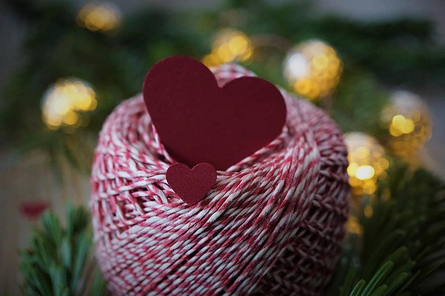 gåva, garn, hjärta, jul, vänskap, ge bort, dekoration, firande, kärlek, träd, vinter-