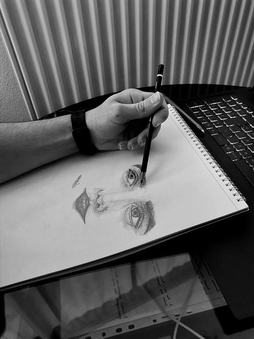 رسم ، صورة ، فنان ، وجه ، الرسم بقلم الرصاص ، عمل فني ، فن