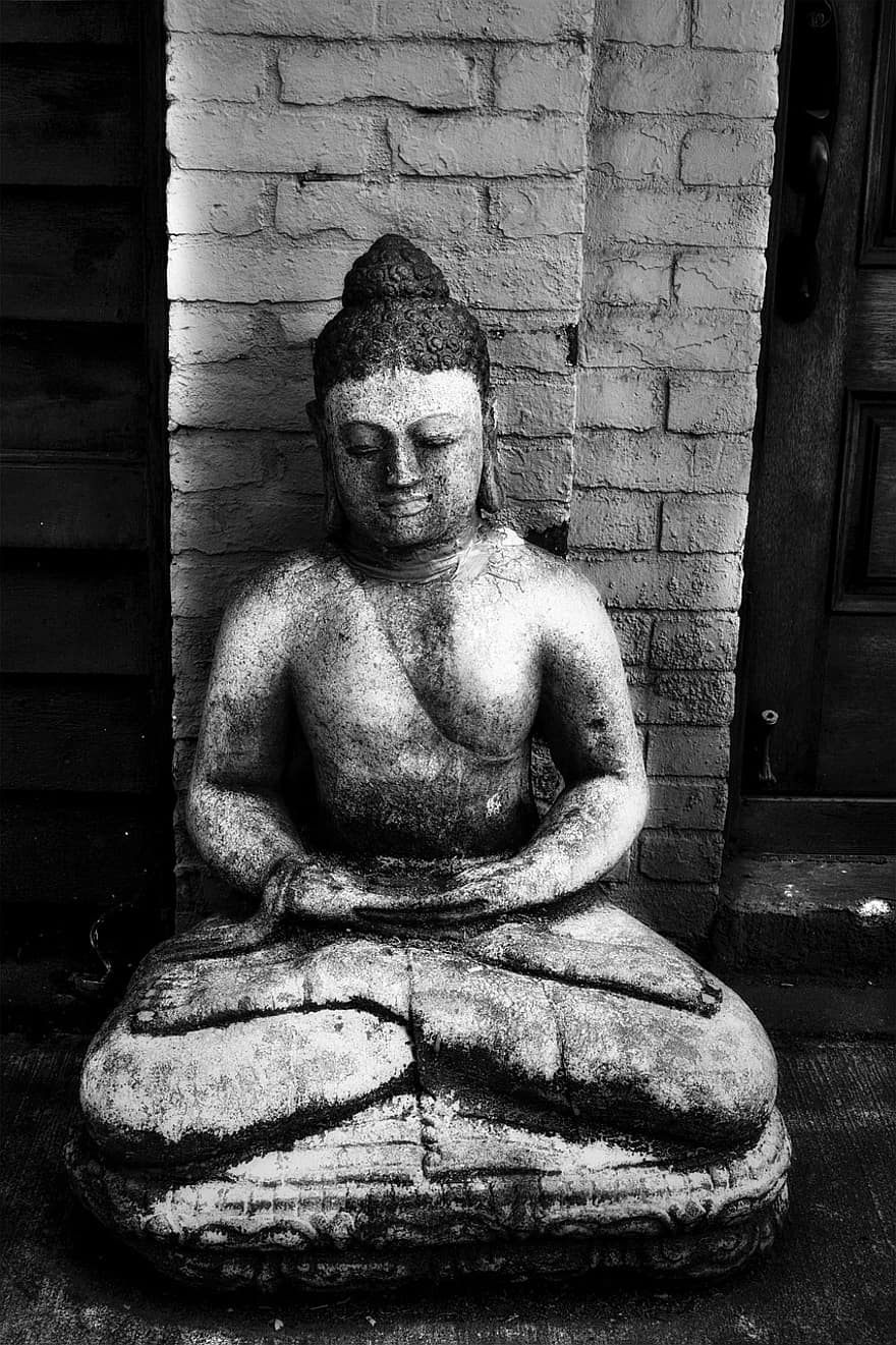 Buda, heykel, taş buda, din, inançlar, Budizm, siyah ve beyaz