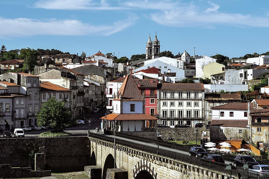bro, hus, landsby, by, arkitektur, Europa, europæisk by, europæisk, hjem, himmel, Portugal