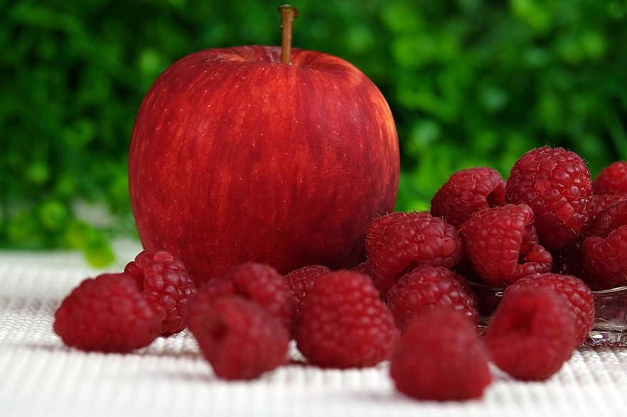 사과, 라즈베리, 과일, 건강한, 식품