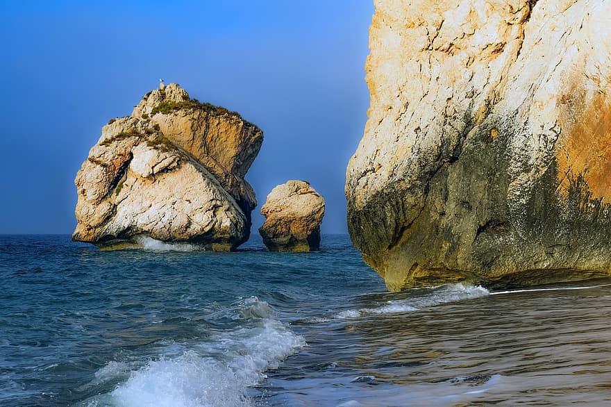 Kıbrıs, petra tou romiou, Afrodit Kayası, manzara, seyahat, sahil, Kaya, deniz, peyzaj, turizm, kıyı