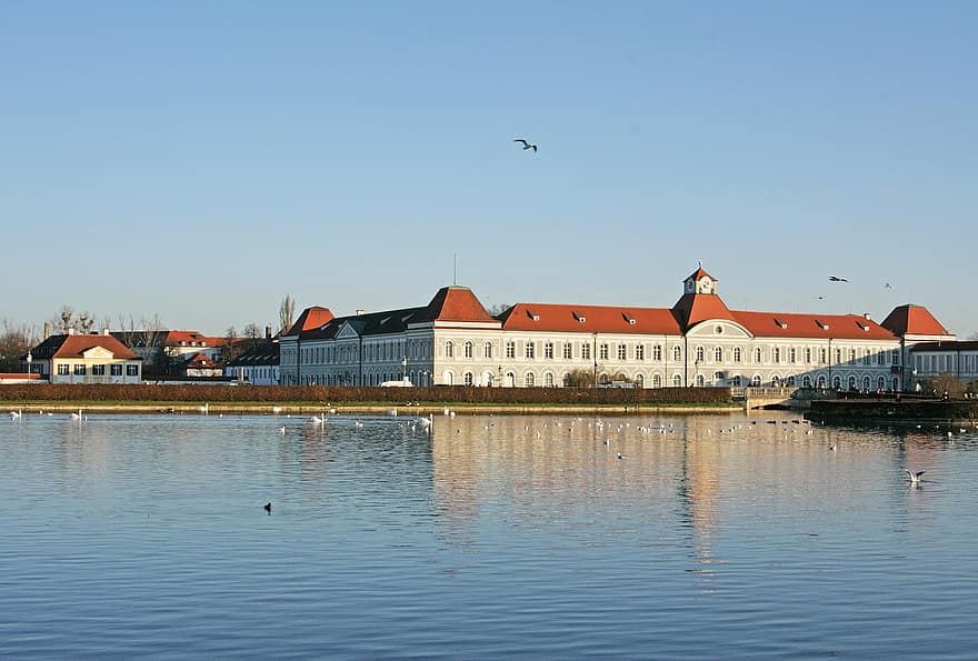 nymphenburg ، قصر ، نهر ، بناء ، هندسة معمارية ، قلعة ، حضاره ، ميونيخ ، بافاريا ، ماء ، مكان مشهور
