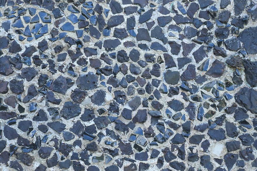 pared, piedras, fragmentos de vidrio, textura, incrustado, mosaico, antecedentes, modelo, resumen, azul, piedra