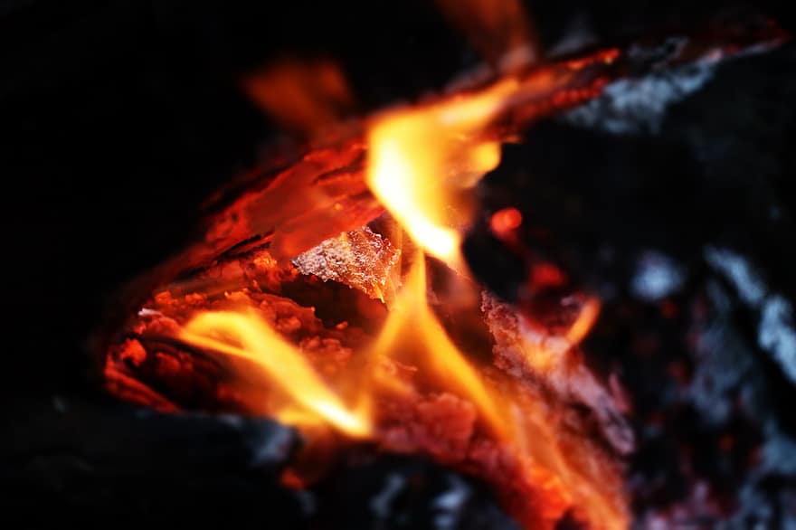 Brann, bål, flamme, brenning, kull, naturlig fenomen, varme, temperatur, nærbilde, gul, bakgrunn