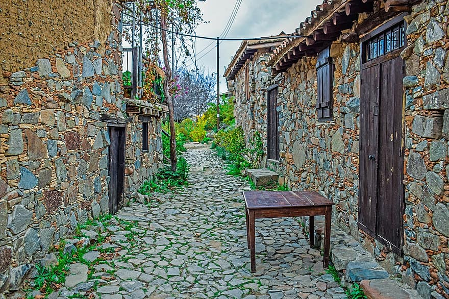村、路地、中世の、伝統的な、古い、石、家、コミュニティ、決済、建築、ピカルドゥ