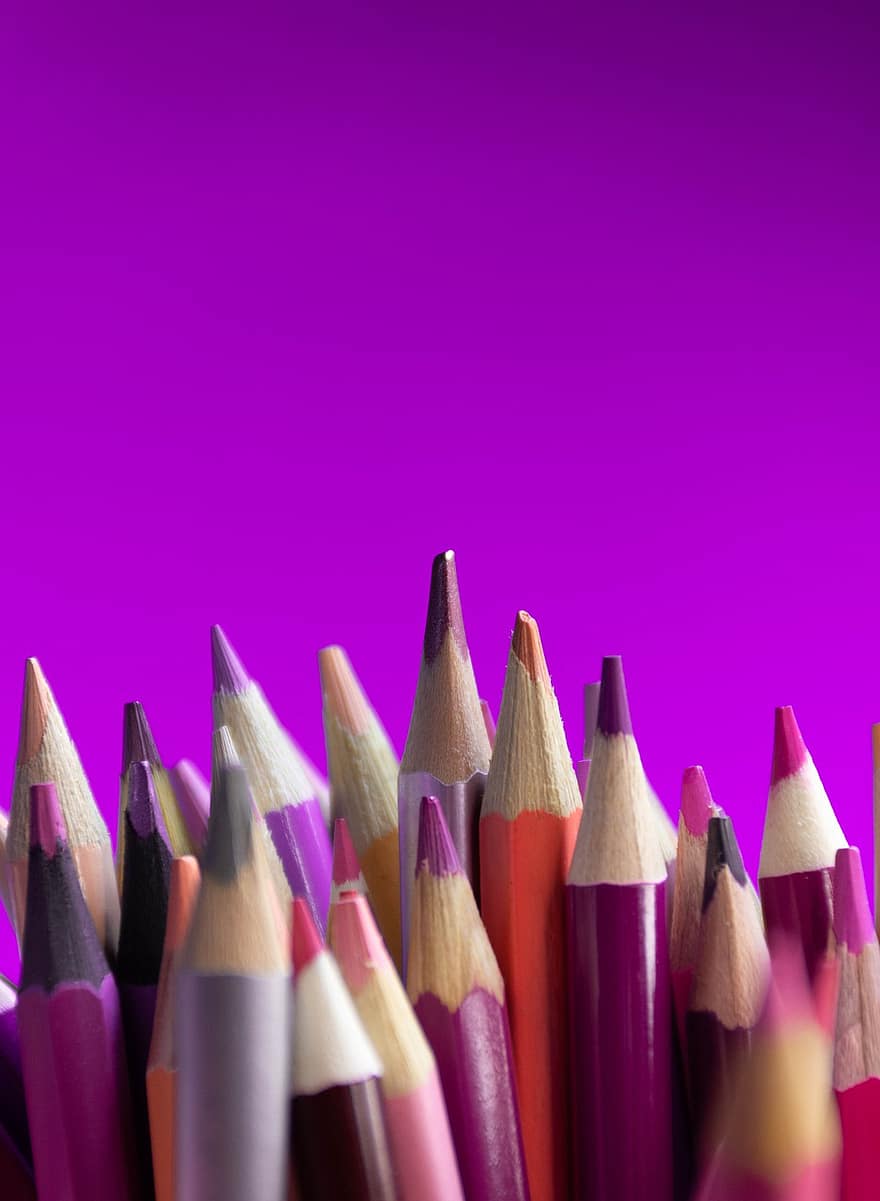 पेंसिल, गुलाबी, बैंगनी, स्कूल, शिक्षा, रंग, रंगीन, खींचना, डिज़ाइन, चित्रकारी, तेज़