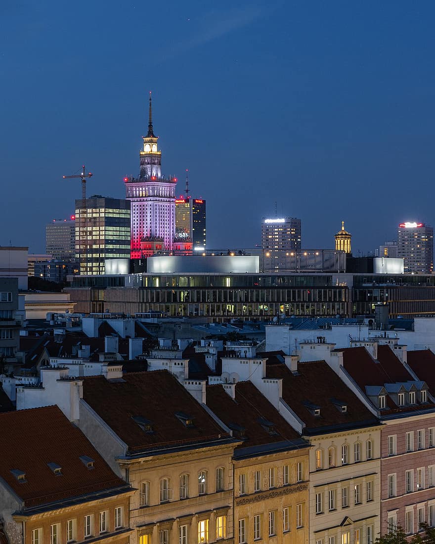 Польща, Варшава, місто, краєвид, ніч