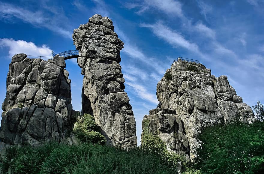 externsteine, calcaire, piliers, formations de pierre, grès, forêt de teutberg, roches, la nature
