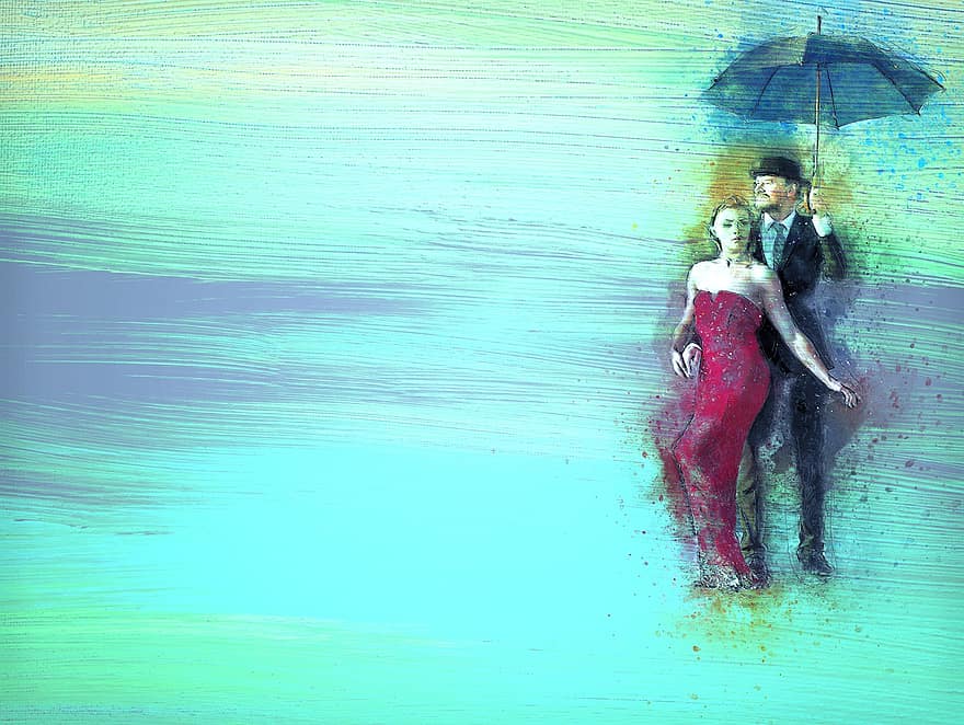 çift, adam, Kadın, Aşk, insan, romantik, birlikte, ilişki, yağmur, şemsiye, poz