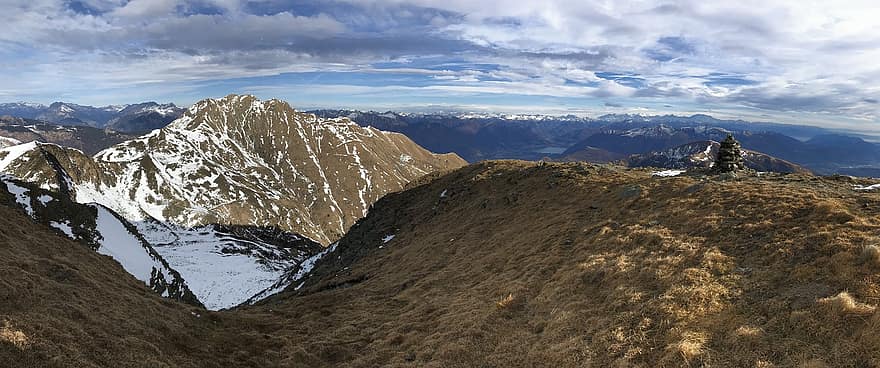 Панорама с Газзиролы, альпийский маршрут, Альпы, ходить, небо, верхушки, экскурсии, пеший туризм, горы, природа, облака