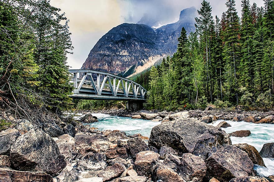 natură, pustie, în aer liber, călătorie, explorare, curent, pod, Banff, Canada, râu, cale ferată
