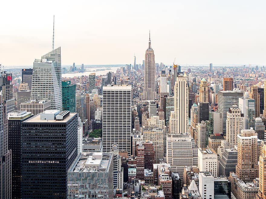 felhőkarcoló, tornyok, Empire State Building, Manhattan, New York, nyc, város, Egyesült Államok, USA, városkép, láthatár