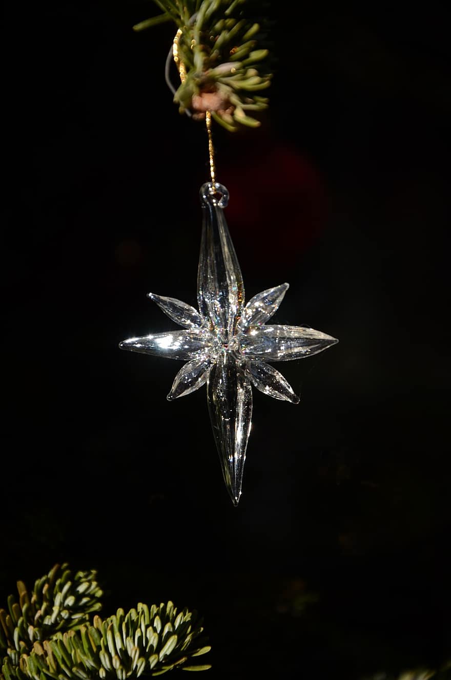 Nadal, ornament, arbre de Nadal, alt contrast, fons fosc, cristall