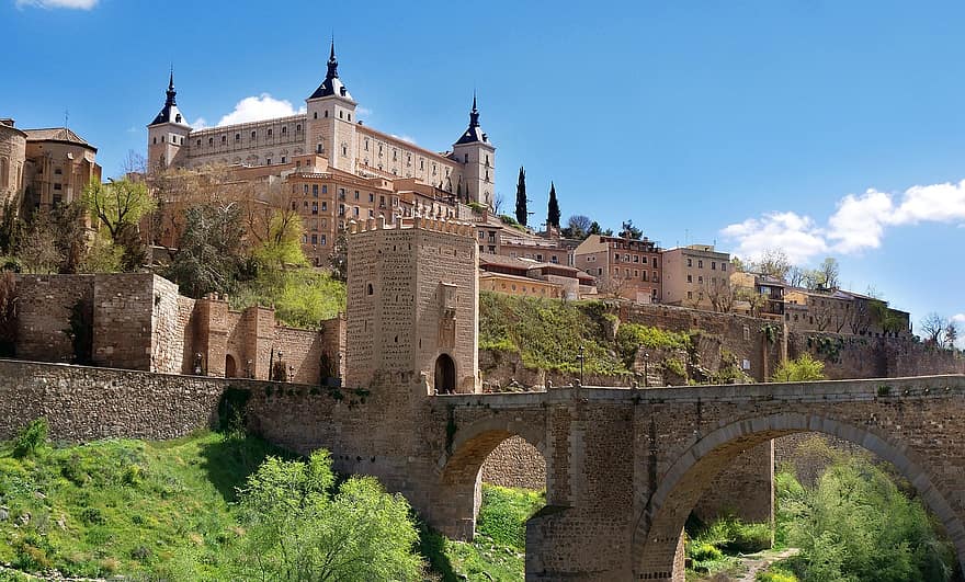 pilis, Ispanija, toledo, tiltas, miestas, architektūra, žinoma vieta, istorija, senas, viduramžių, kultūros