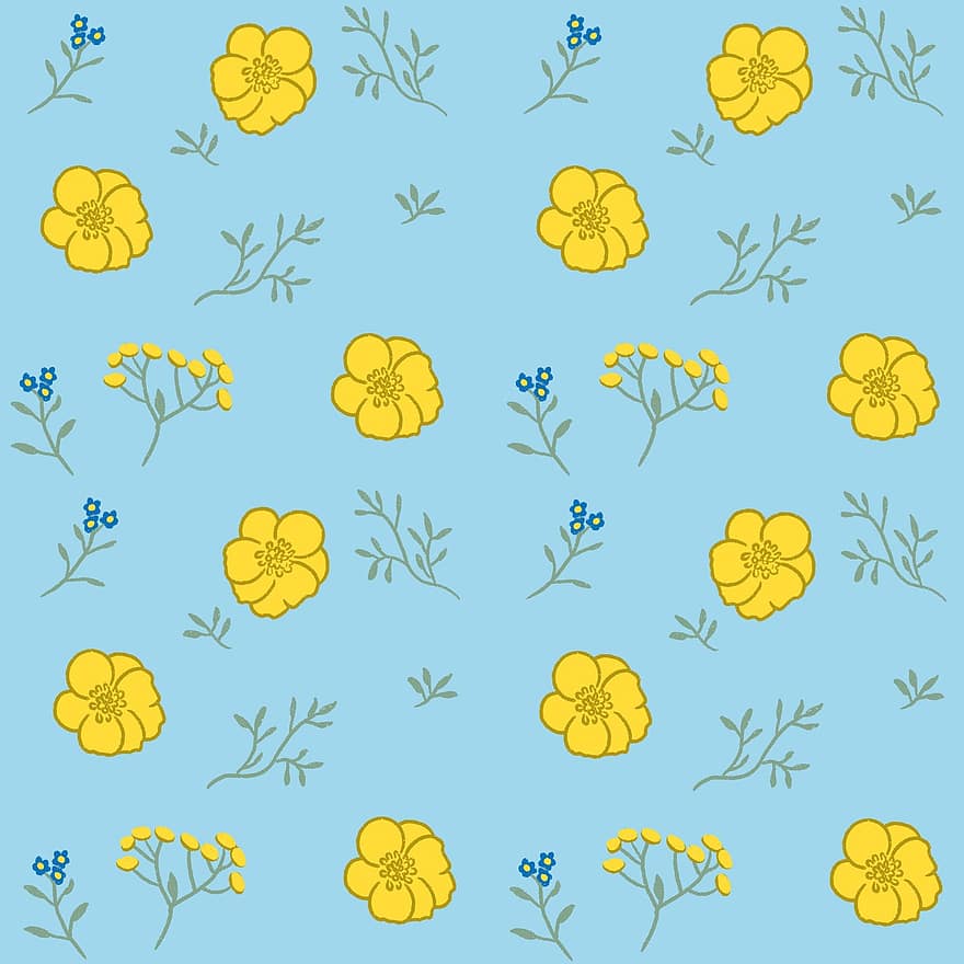 Buttercups, Floral, Wallpaper, Pattern, Wildflower, Flower, Bloom, Spring, Easter, May, Botanical