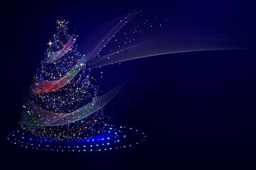 árbol de Navidad, luces, estrellas, brillante, luces de Navidad, Decoraciones de navidad, adornos de navidad, fondo de navidad, Navidad, vacaciones, azul