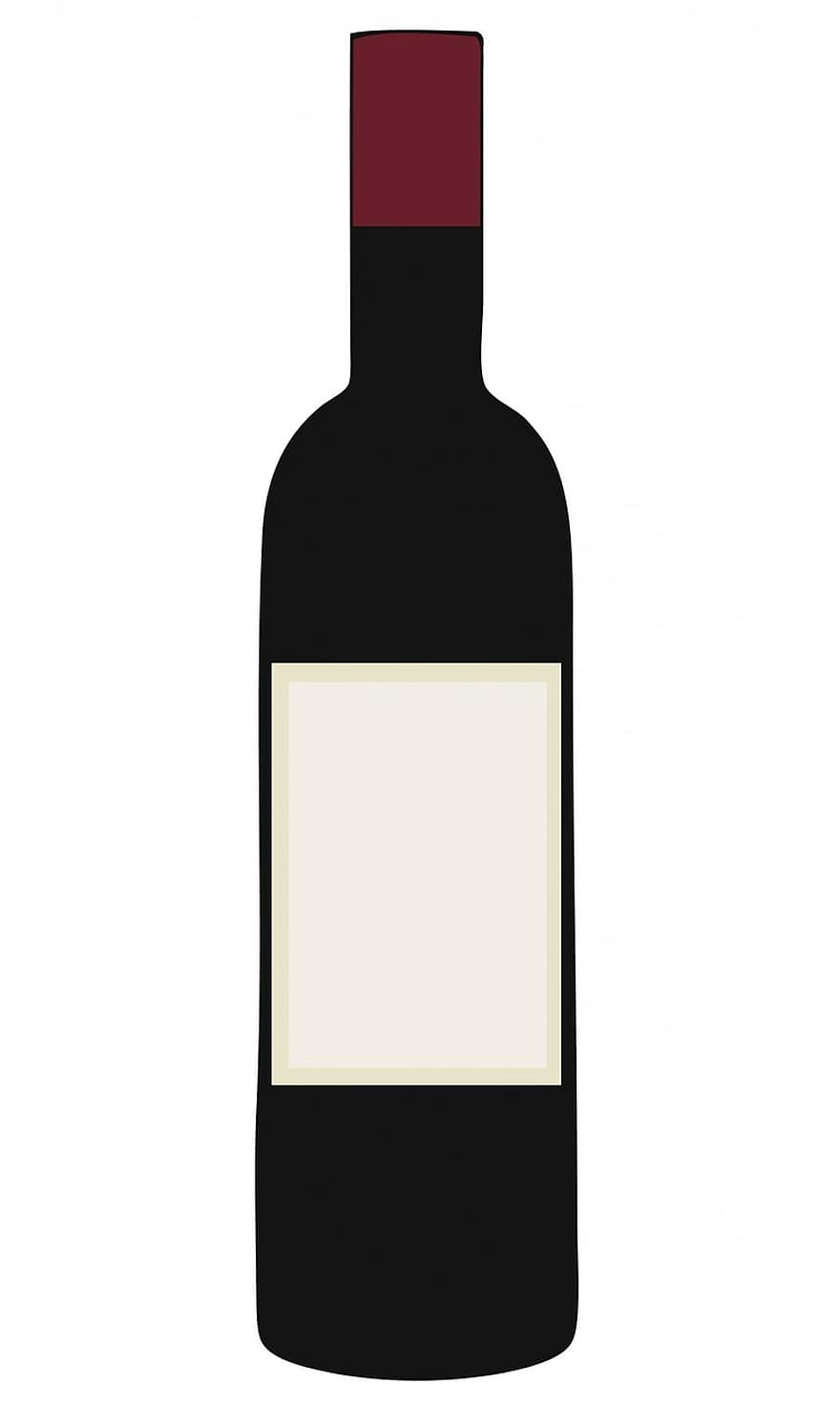 wijn, fles, rood, wijnfles, rode wijn, blanco, label, leeg etiket, Illustratie Glas