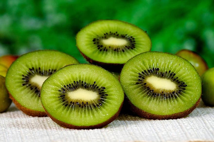 kiwi, frugter, citrusfrugter, frugt, friskhed, mad, tæt på, grøn farve, skive, sund kost, moden