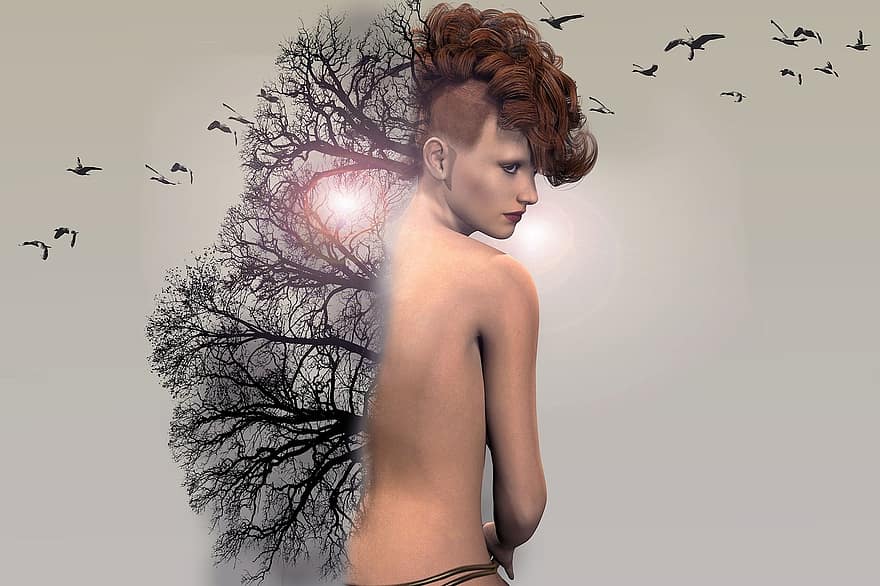 Woman, Forest, Birds, Nature, Nature Conservation, Female, Fantasy, Fairy Tales, Mystical, Face