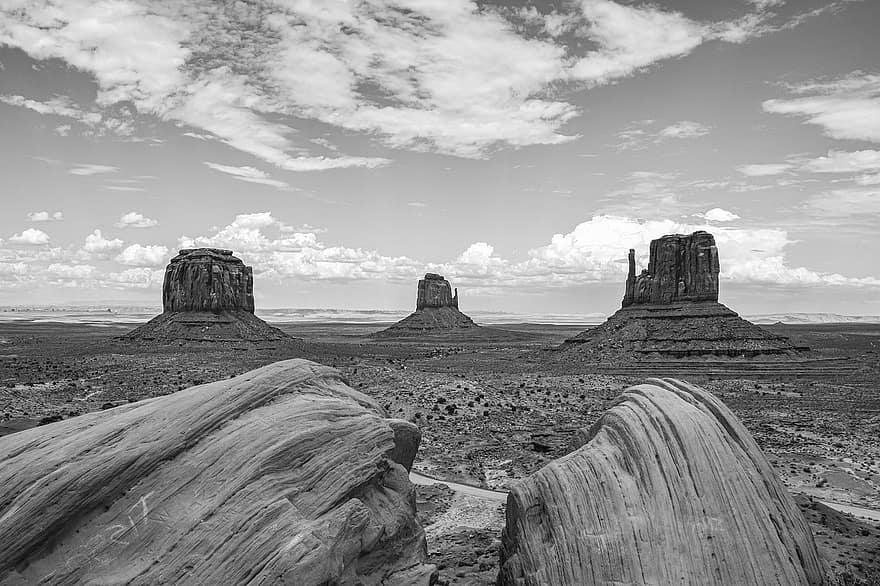 Monument Valley, Desert, Landscape, Arizona, Usa, Utah, America, Western, Nature, Monochrome, Rock