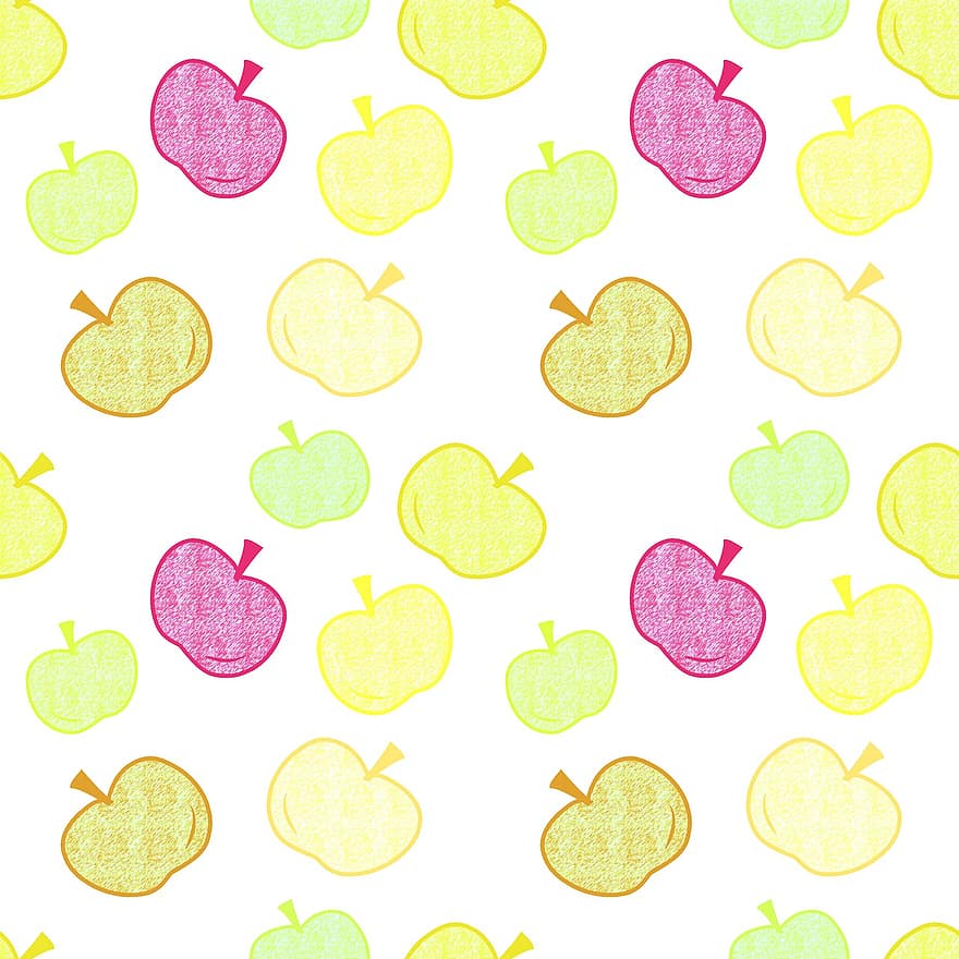 ābolus, augļi, modeli, bezšuvju, rotaļīgs, salds, krāsains, ēdiens, veselīgi, uzturs, vitamīnus