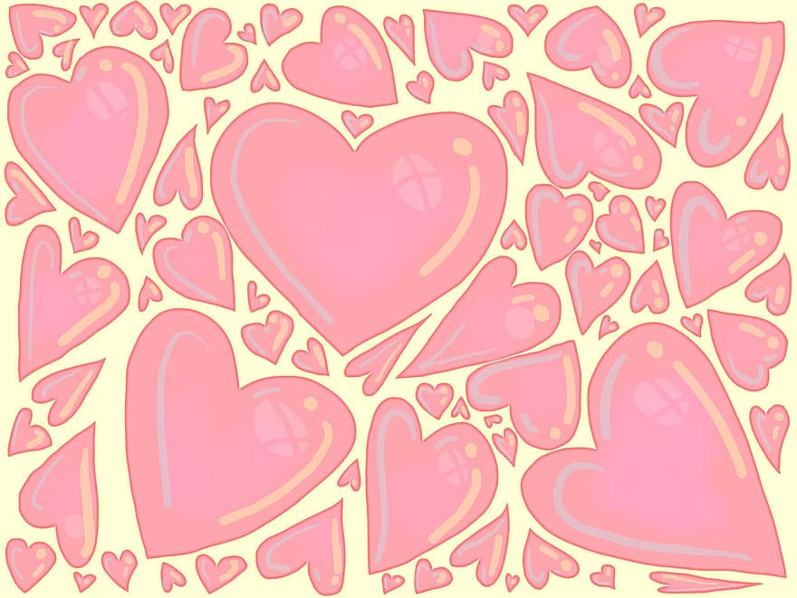 harten, roze, patroon, achtergrond, structuur, liefde, hart-, een hart, Grafische kunst, decoratie, decor