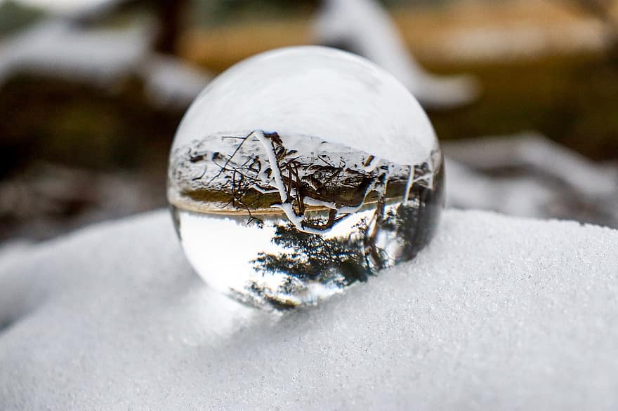 sniegas, stiklo sfera, Kristalinis kamuolys, žiemą, pobūdį