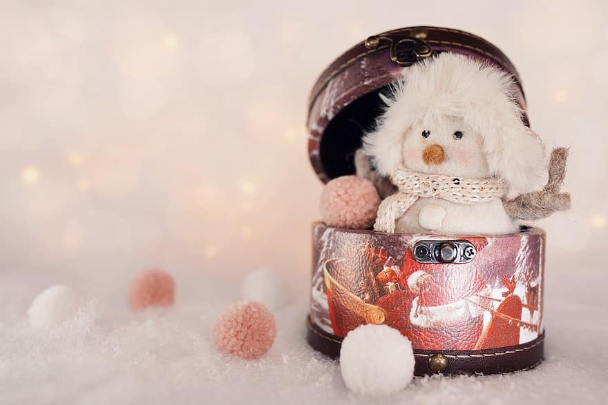 boneco de neve, Natal, decoração, motivo de natal, época de Natal, advento, cartão de Natal, bokeh, Decoração de Natal, fundo de natal