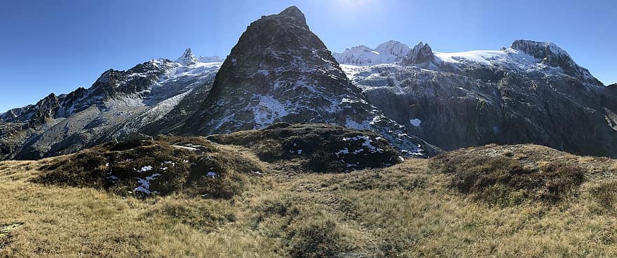 Em direção ao Piz Ault, rota alpina, Alpes, caminhar, céu, topos, excursões, caminhada, montanhas, natureza, nuvens