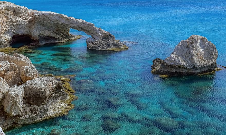 θάλασσα, ακτή, βράχος, ayia napa, Κύπρος, ωκεανός, νερό, φύση, πετρώματα, αψίδα, βραχώδη ακτή