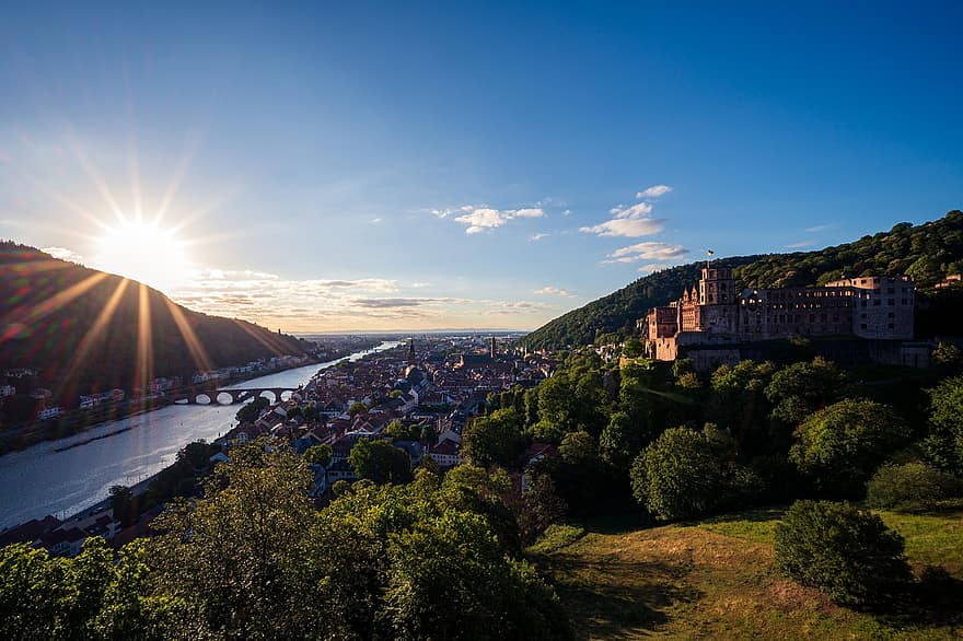 Heidelberg, hrad, historicky, náhrdelník, Německo, historické centrum, město, architektura, pevnost, baden württemberg, budova