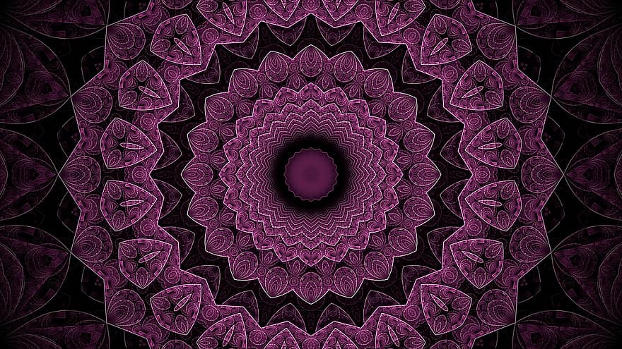 Rosette, Kaleidoskop, Blumenmuster, Mandala, violetter Hintergrund, violette Tapete, Kunst, Tapete, Muster, Dekoration, abstrakt